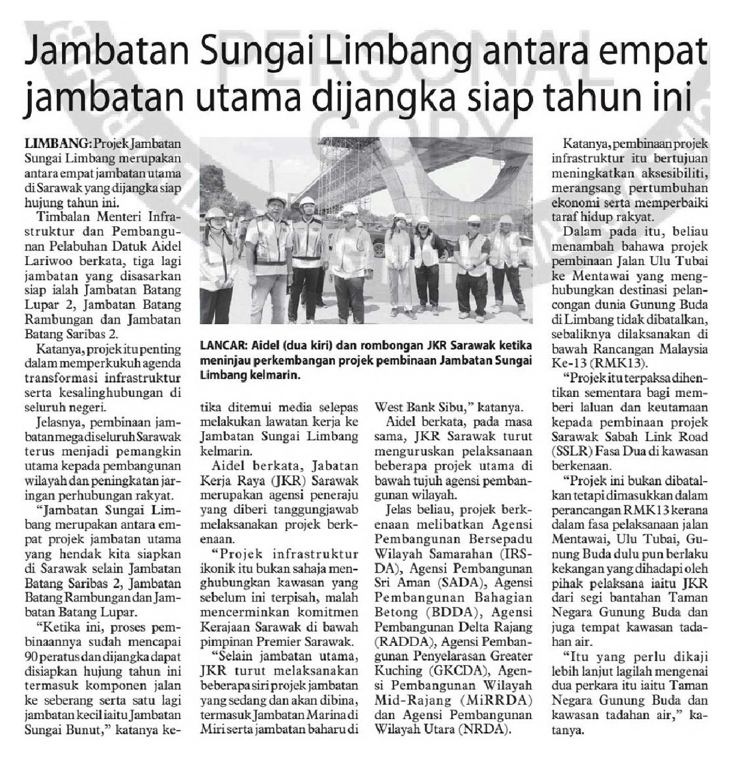 Jambatan Sungai Limbang antara empat jambatan utama dijangka siap tahun ini